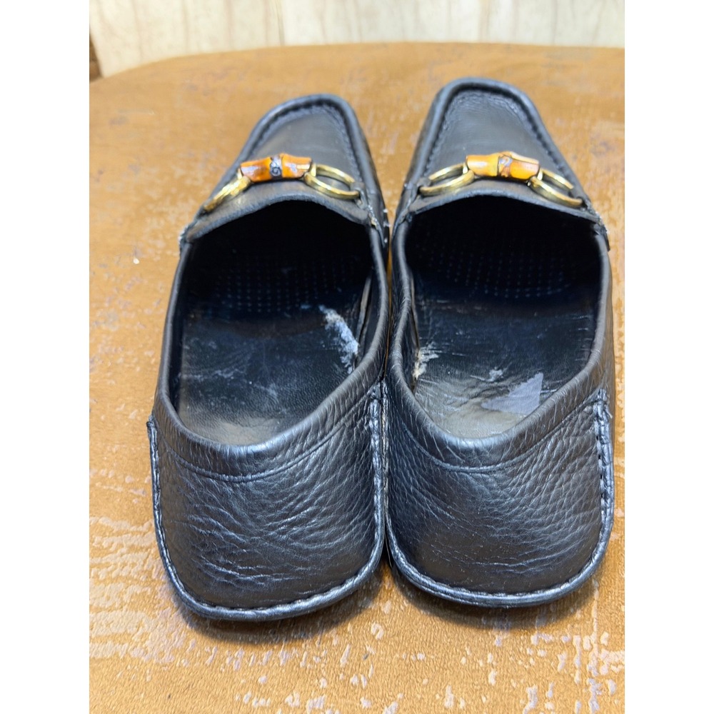 Gucci Horsebit Bamboo Loafers Black Pebbled Leather Driving Shoes 155162 37.5 G - Picture 6 of 8